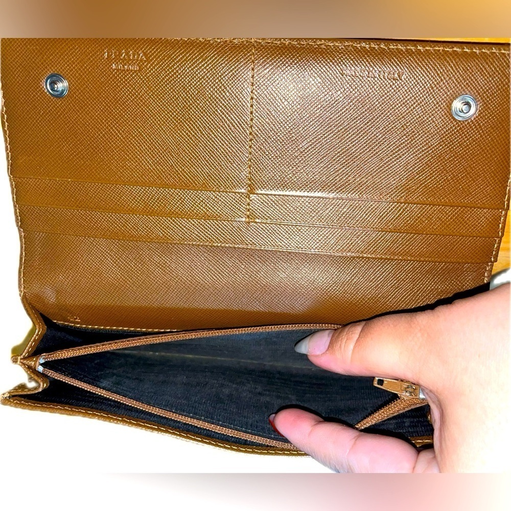 PRADA Milano Saffiano Long Leather & Nylon Fold Wallet, Brown/Copper, Italy - Picture 3 of 14